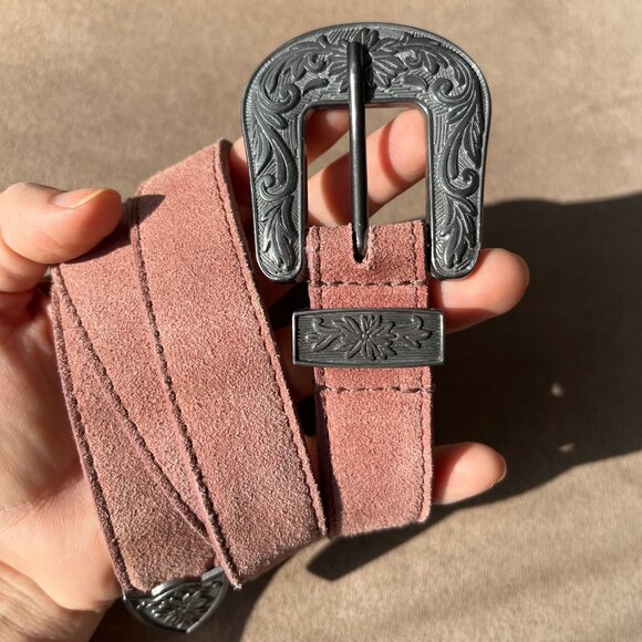 Free People Wildwood Suede Leather Western Etched Buckle Belt XS/S - Picture 5 of 16